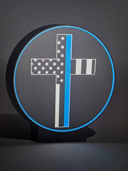 Thin Blue Line Round Cross LED sign - customizable
