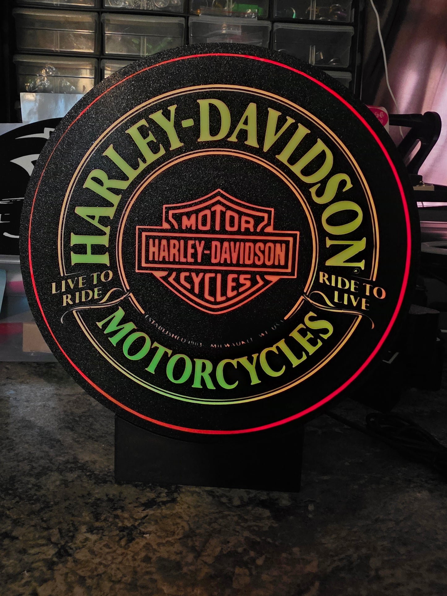 Harley Davidson Live to Ride Round LED sign
